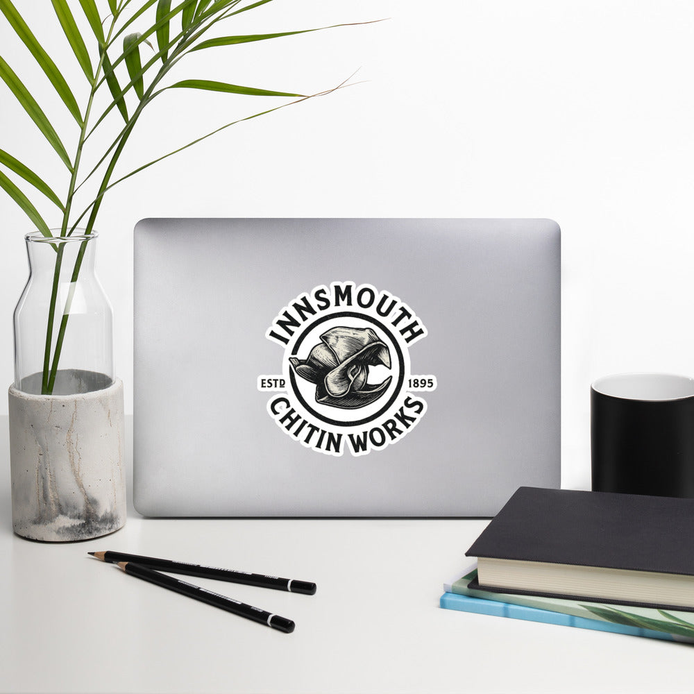 Innsmouth Chitin Works – Vintage Monochrome Logo Bubble-free stickers