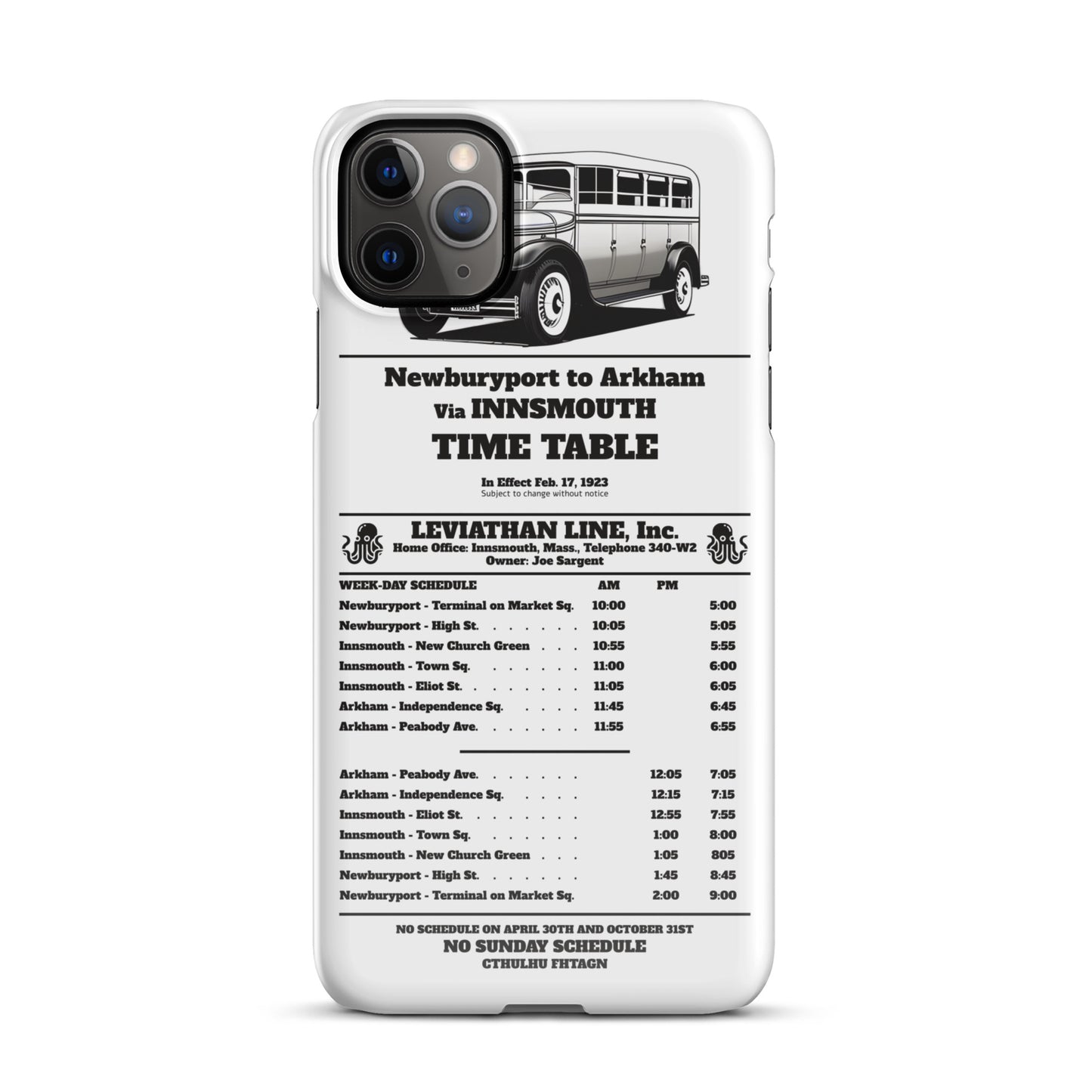 Innsmouth Bus Schedule Joe Sargent Snap case for iPhone®