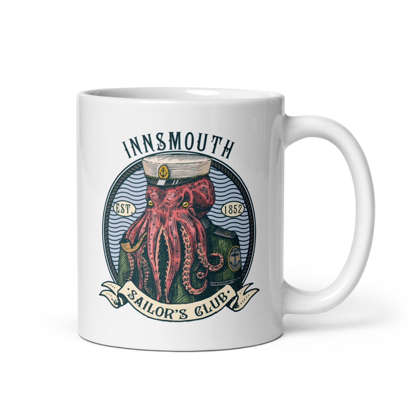 Cthulhu Sailor Innsmouth Taza blanca brillante