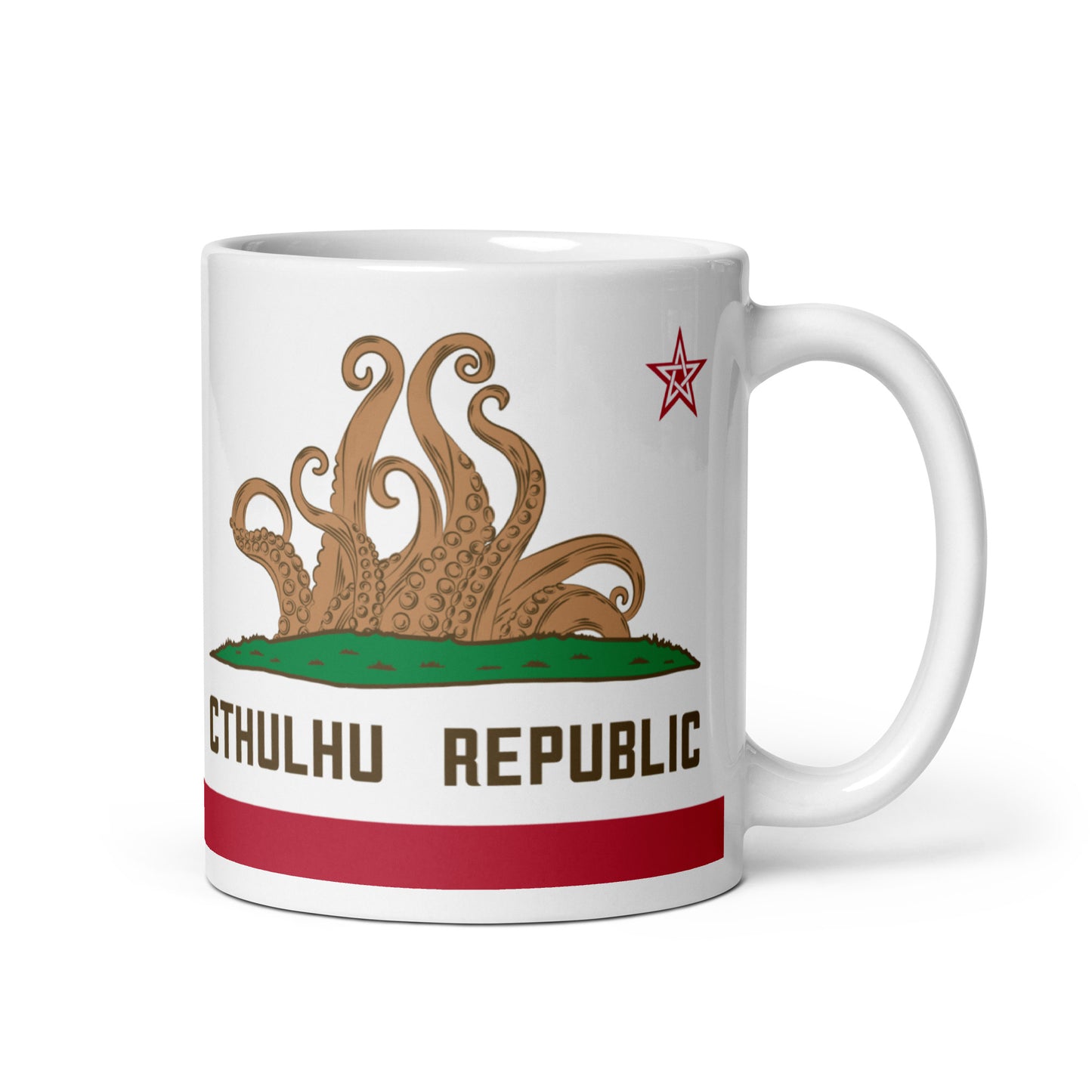 Cthulhu Republic California Flag Lovecraft White glossy mug