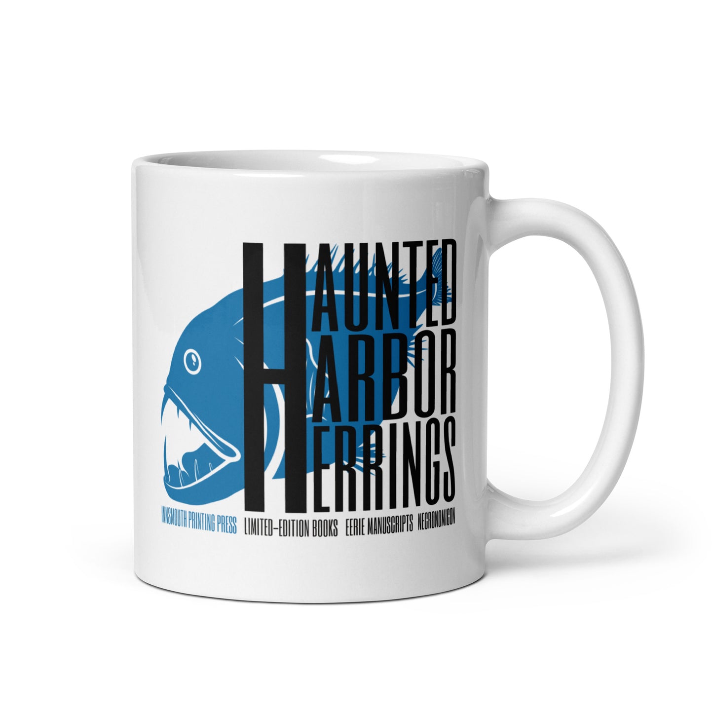 Haunted Harbor Herrings Printing Press White glossy mug