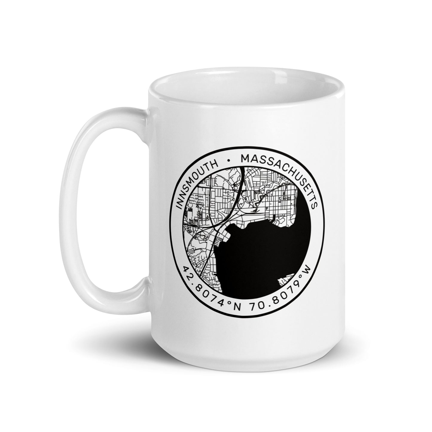 Innsmouth City Map Lovecraft White glossy mug